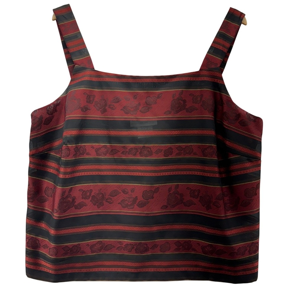 Danny Nicole Womens‎ 18W Burgundy Black Floral Tank Top Sheer Vintage Plus